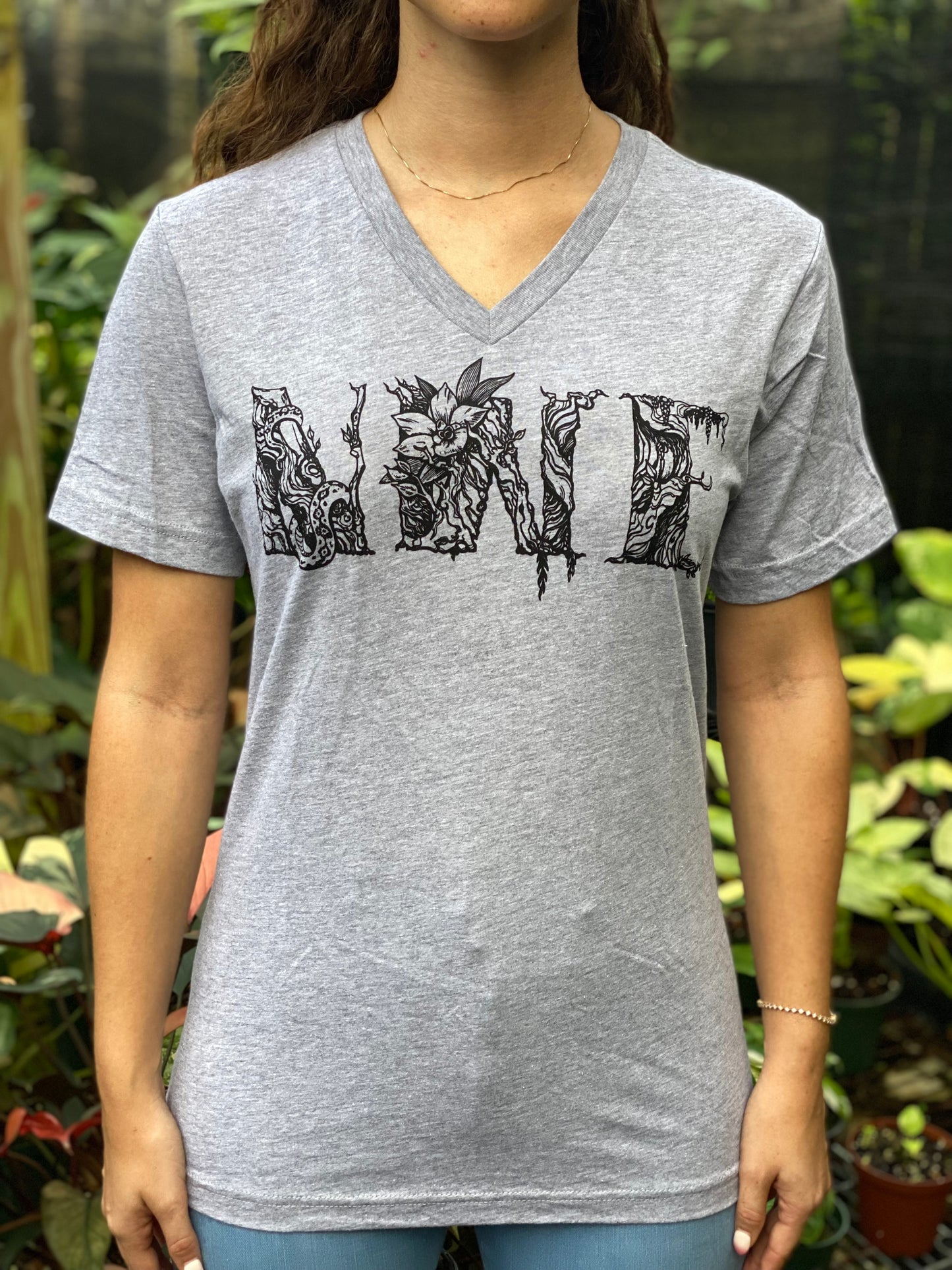 Gray NWE Logo V-Neck T-Shirt