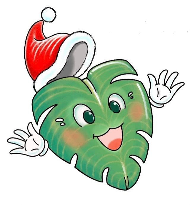 Plantimus rare plant giveaway logo. Cartoon ariod with a Santa hat