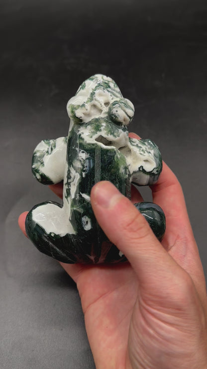 Moss Agate Frog Carving (829W10)