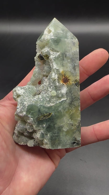 Prehnite and Epidote Tower with Raw Edge (822W22)