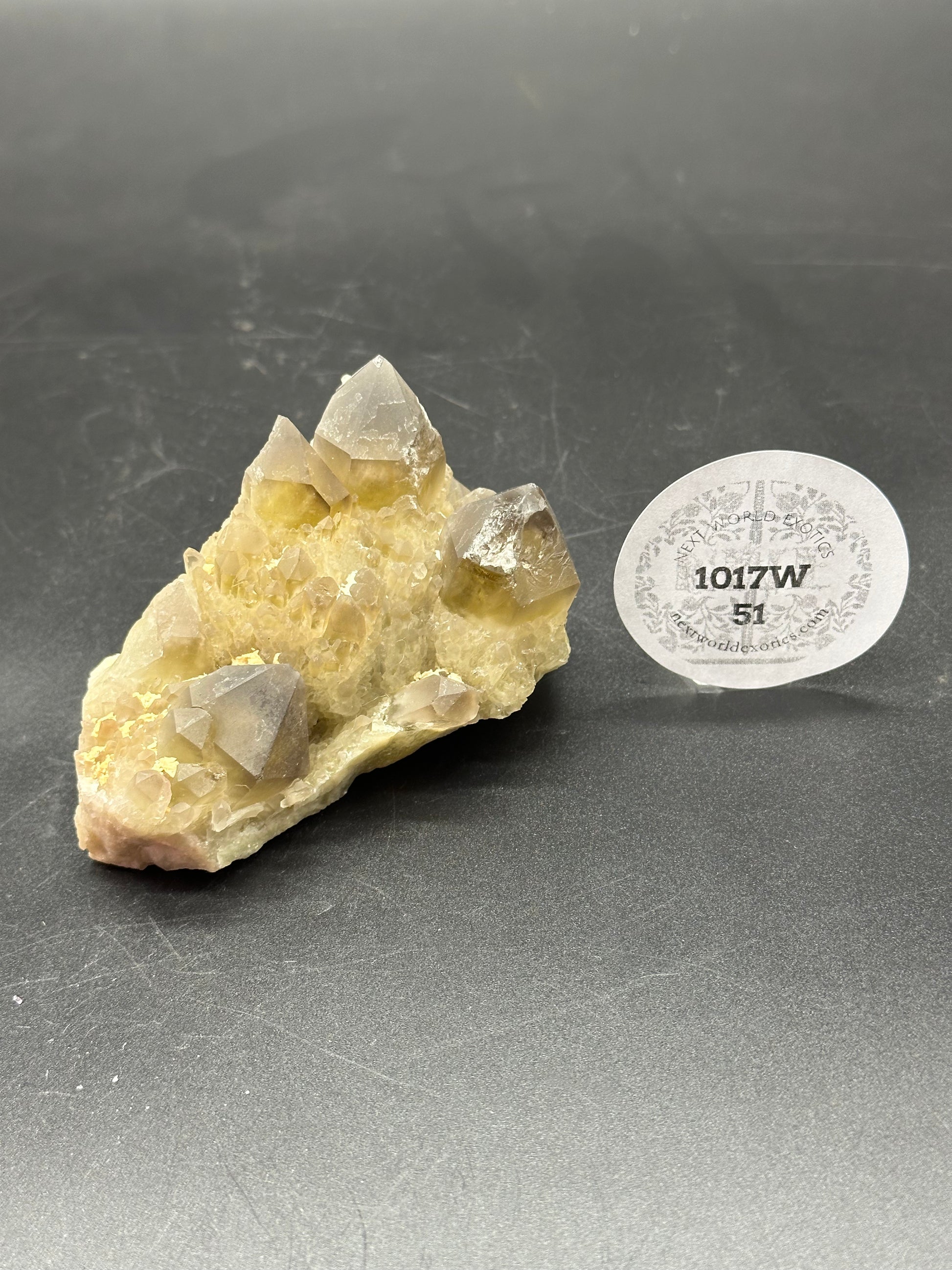 Yellow Pineapple Cluster Quartz (1017W51) showcasing intricate crystals on a rock surface, highlighting its mineral structure and natural formation.